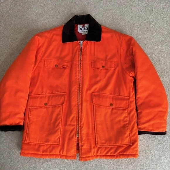 VTG Woolrich Hunting Jacket Large Orange Quilted Lined Flap Pocket Field Outdoor